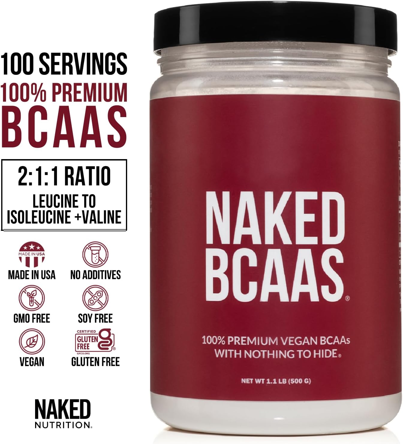 NAKED nutrition Naked BCAAs Amino Acids Powder, Only 1 Ingredient, Pure ...